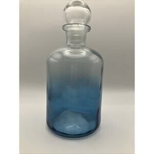Blue Ombré Glass Bottle Decanter with Glass Ball Stopper 9”‎